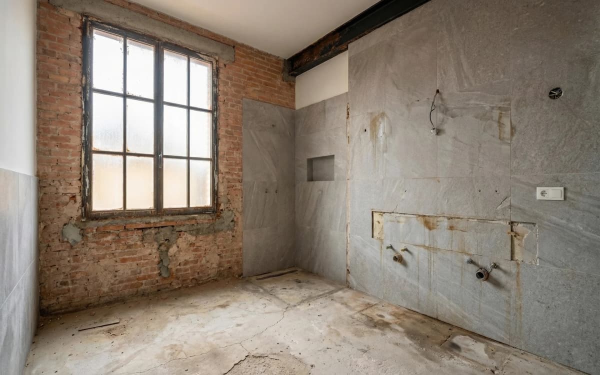 Antes: Baño estilo spa con ducha de obra y grifería negra