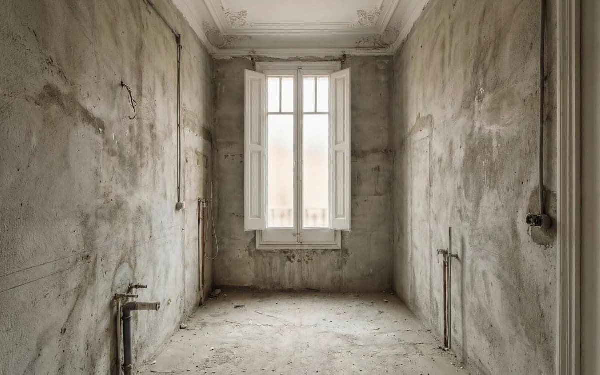 Antes: Baño en mármol de Carrara con grifería de latón