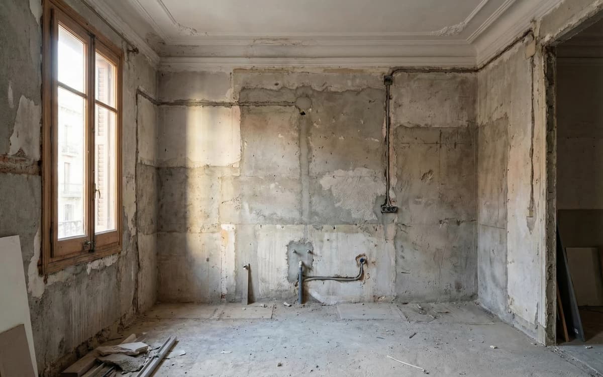 Antes: Cocina abierta con isla de mármol de Carrara