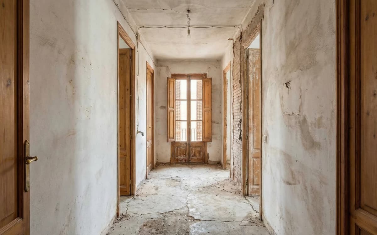 Antes: Pasillo con suelos hidráulicos originales restaurados