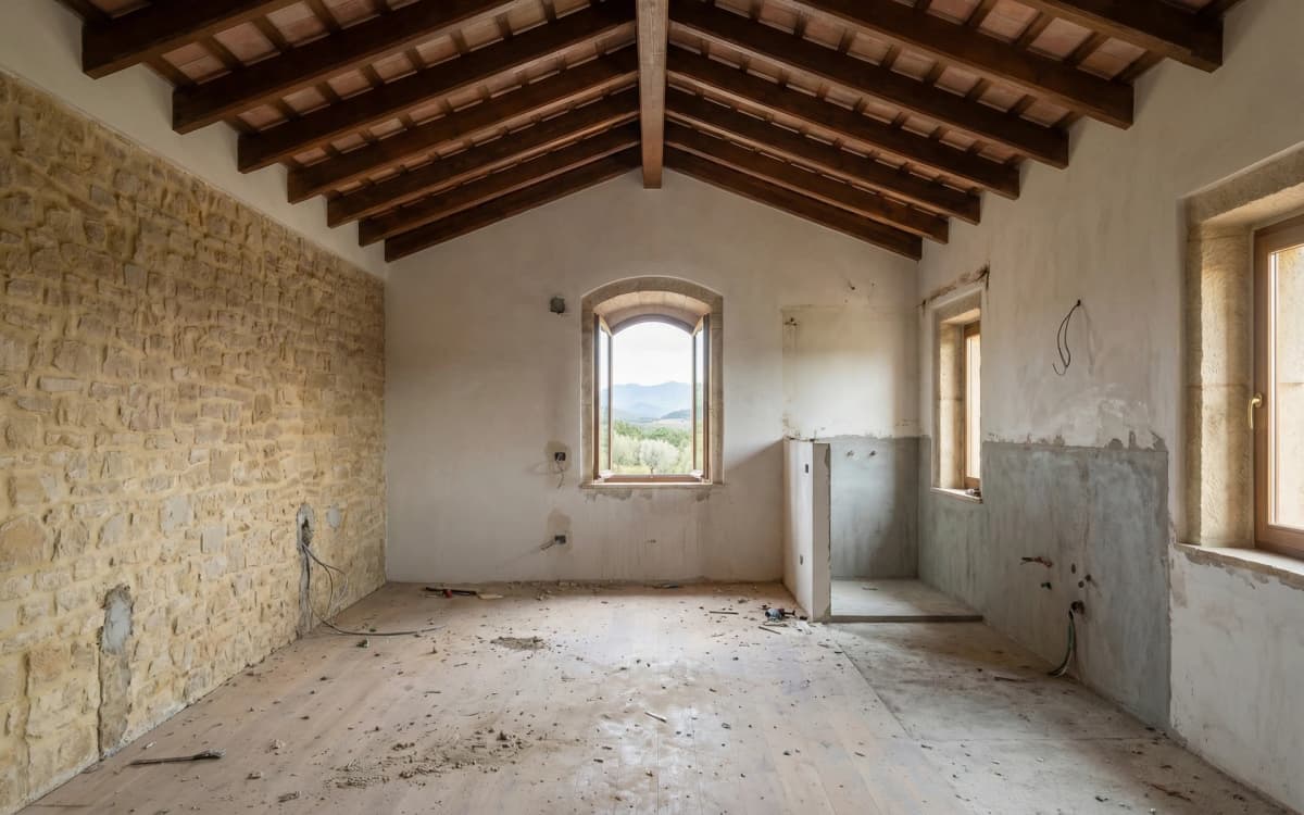 Antes: Suite principal bajo cubierta con piedra vista y baño abierto