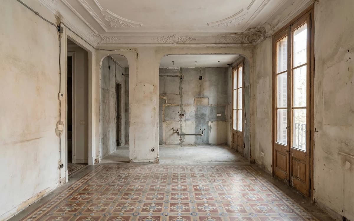 Antes: Salón-comedor del piso modernista reformado en el Eixample