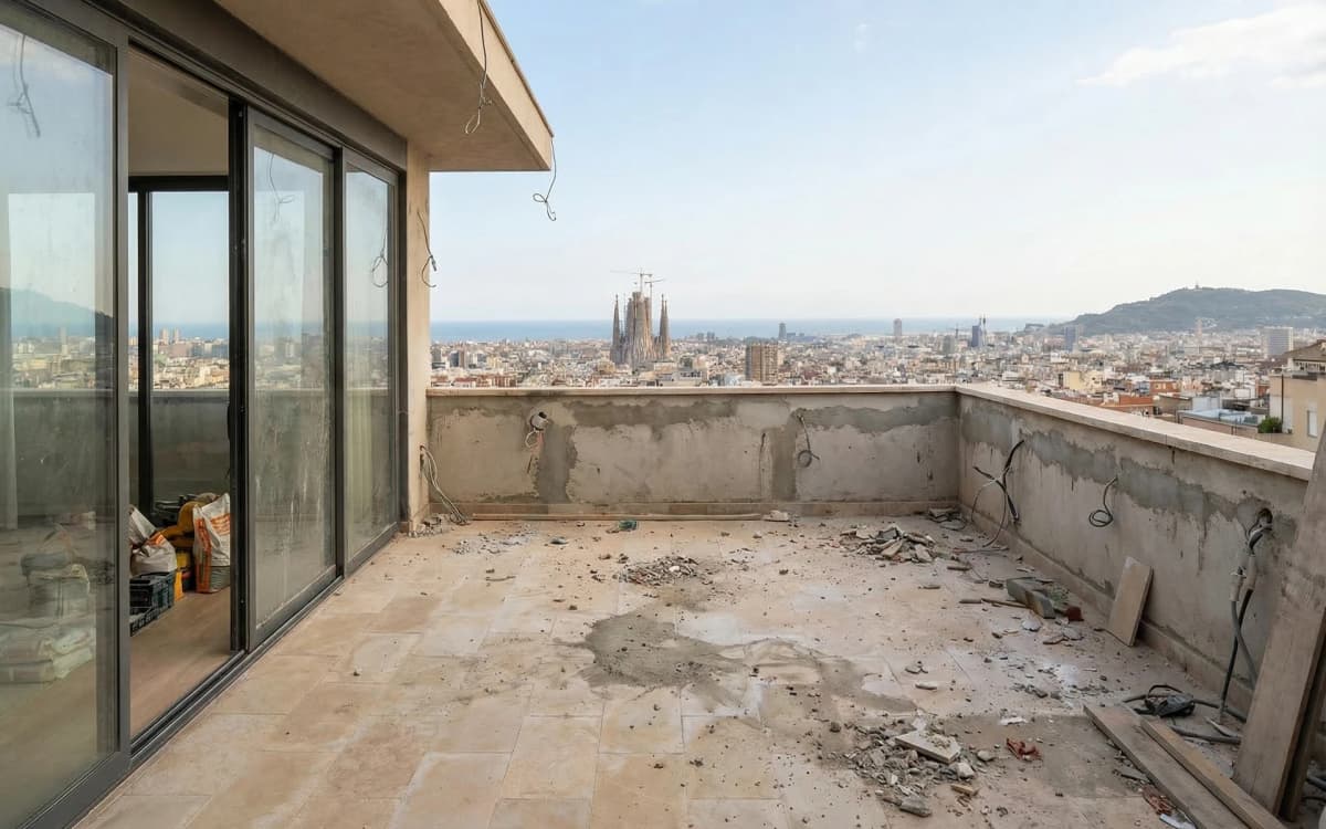 Antes: Terraza panorámica con zona de estar al atardecer