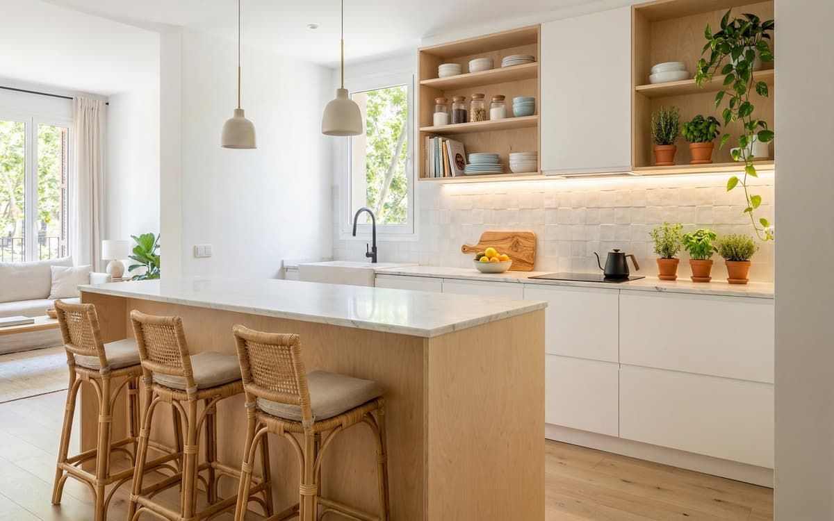 Decoración de cocina abierta en Gràcia, Barcelona