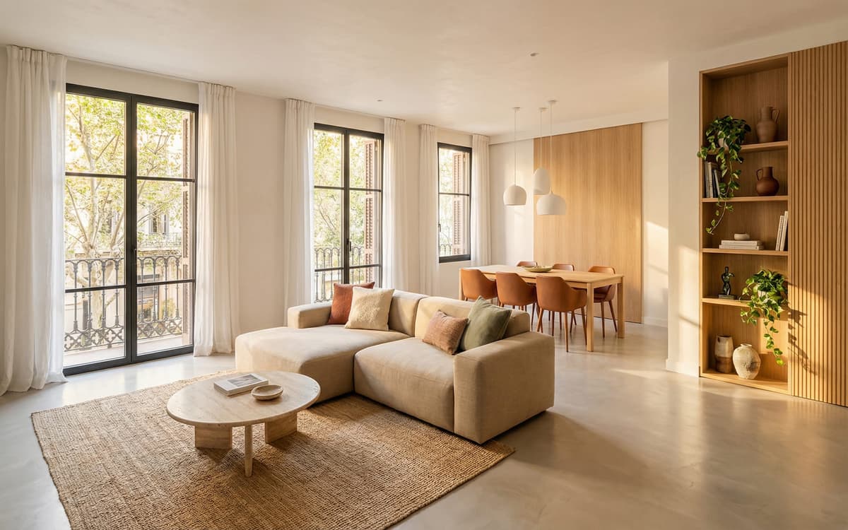 Salón contemporáneo diseñado por interiorista en Barcelona