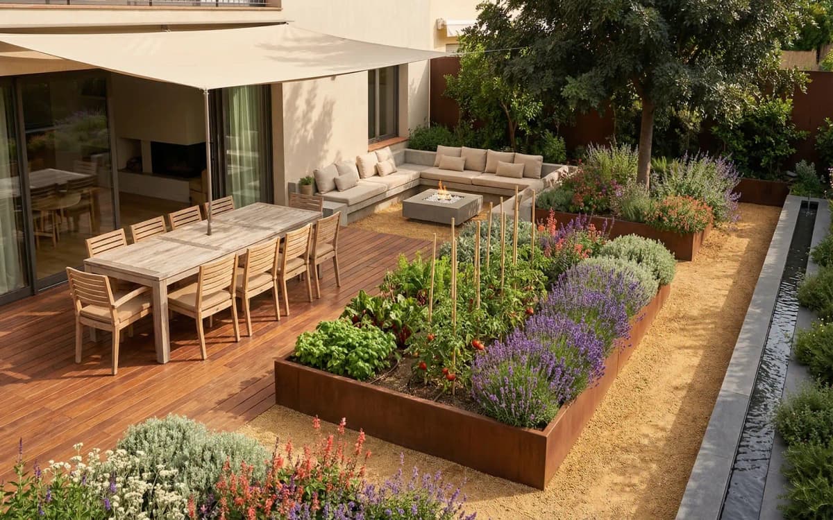 Terraza jardín mediterráneo sostenible en Barcelona