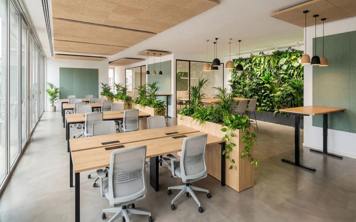 Proyecto de interiorismo: Reforma de oficinas biofílicas para una startup tech en Sant Martí