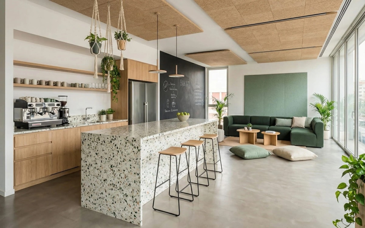 Cocina social y zona de descanso de las oficinas