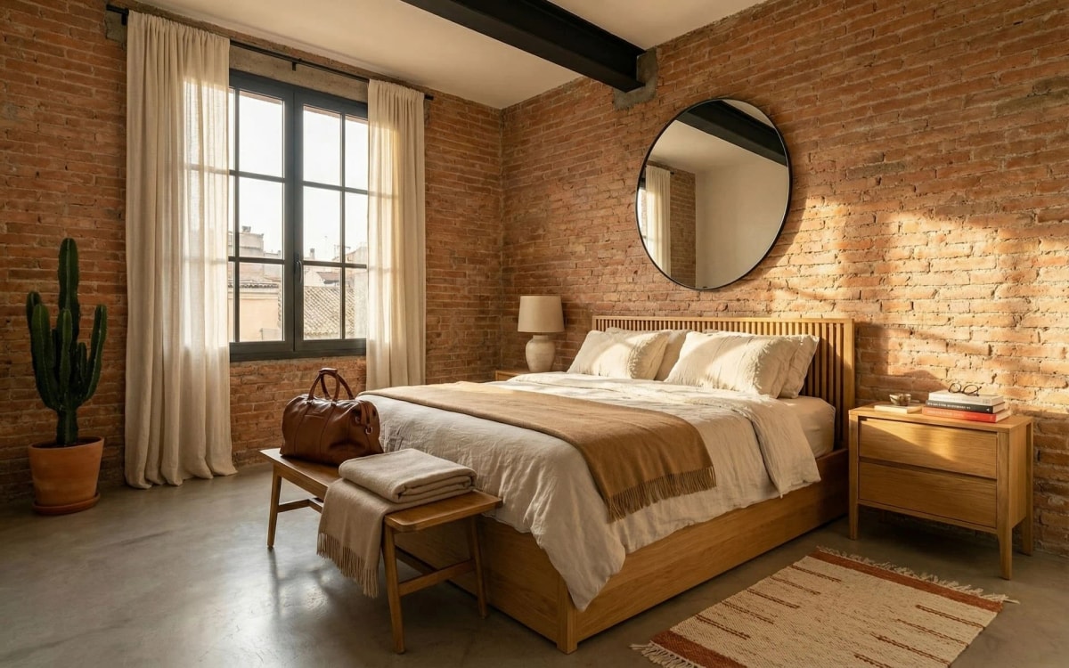 Dormitorio en altillo con estructura metálica vista