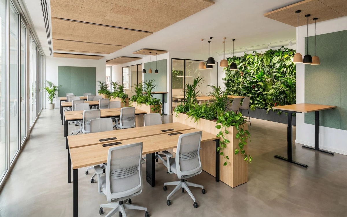 Espacio abierto de trabajo con diseño biofílico en Sant Martí