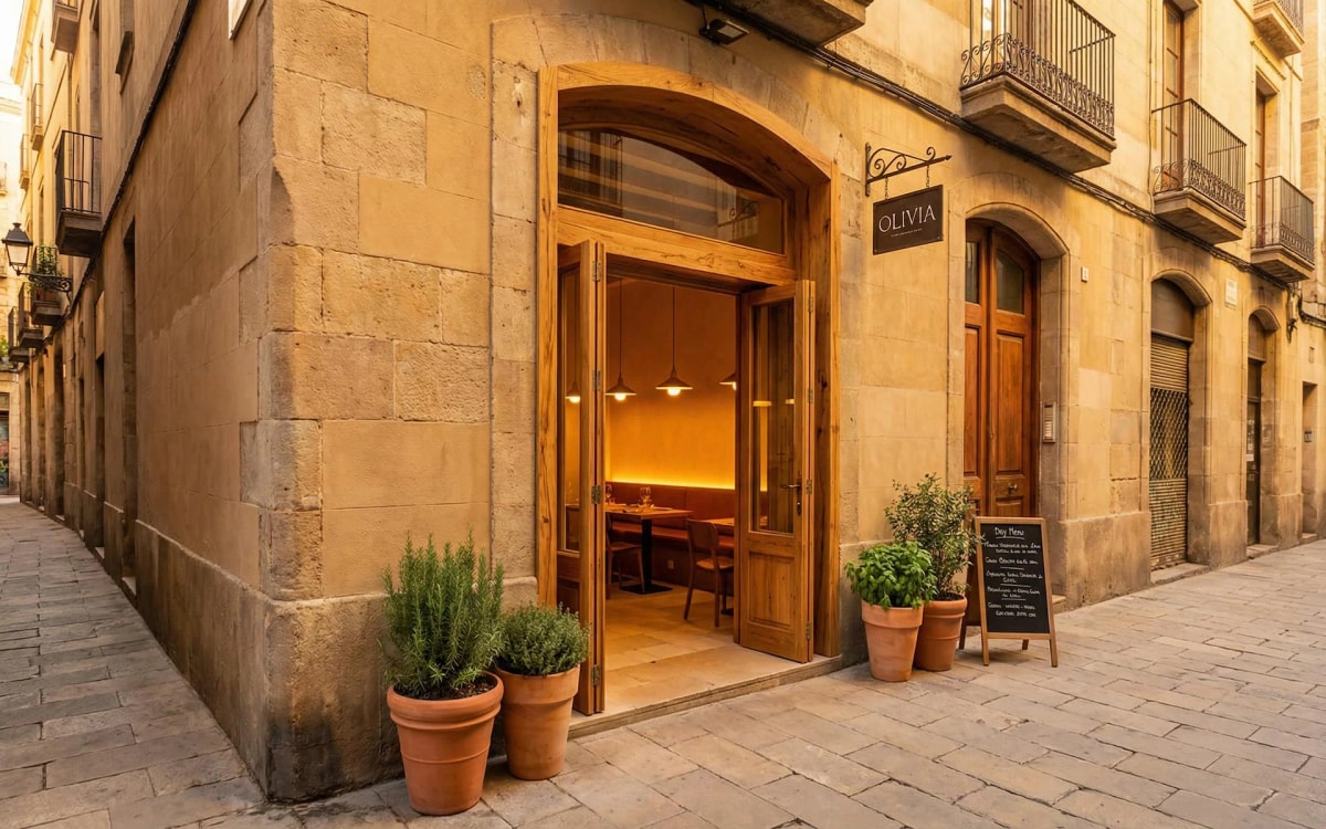 Fachada del restaurante en el Born al atardecer